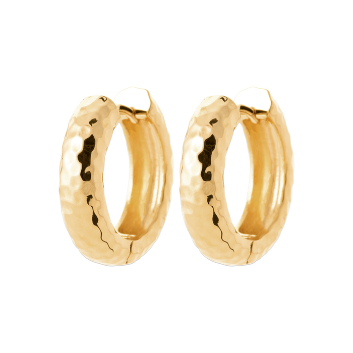 18ct YG Plated Alloy Hammered Hoop Earrings