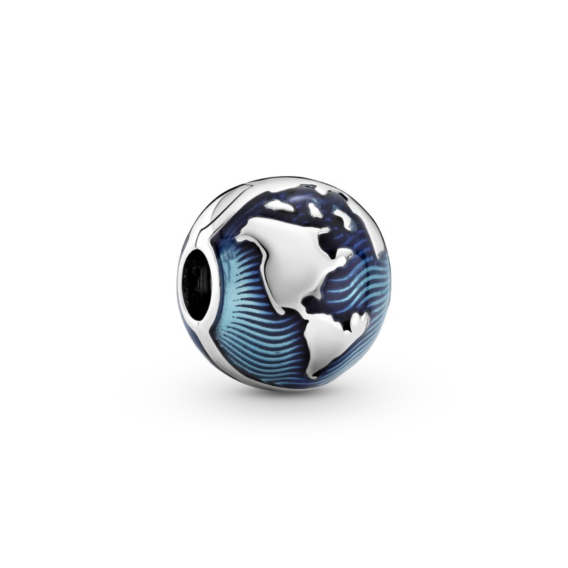 Pandora Globe sterling silver clip with transparent blue enamel