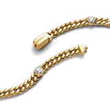 Heart cuban chain 14k gold-plated bracelet with clear cubic zirconia