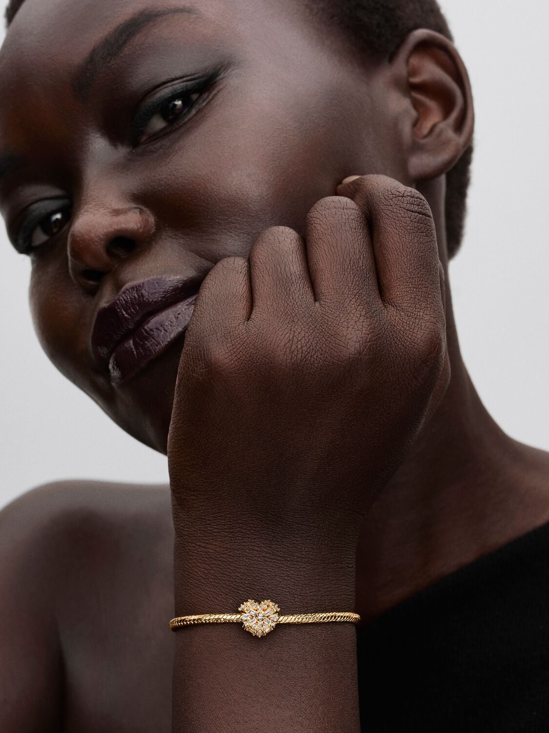 Heart sterling silver charm with clear cubic zirconia