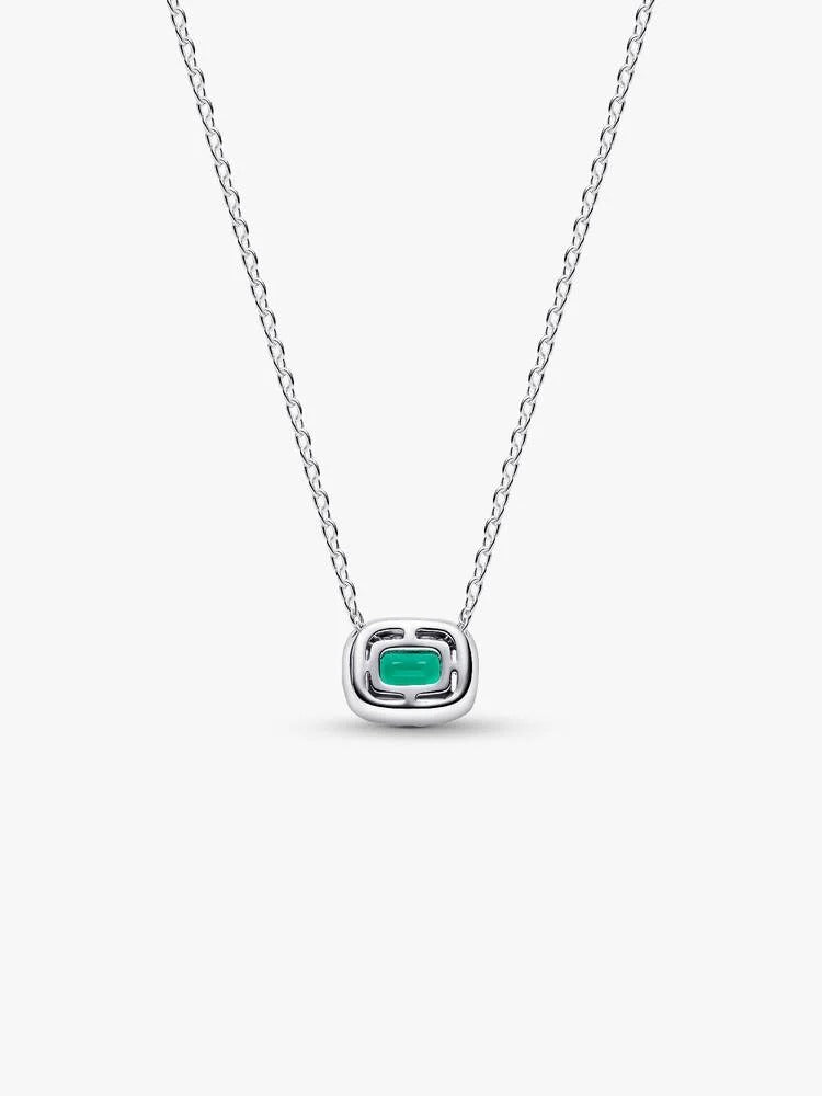 Pandora Rectangular Sparkling Green Halo Pendant Necklace