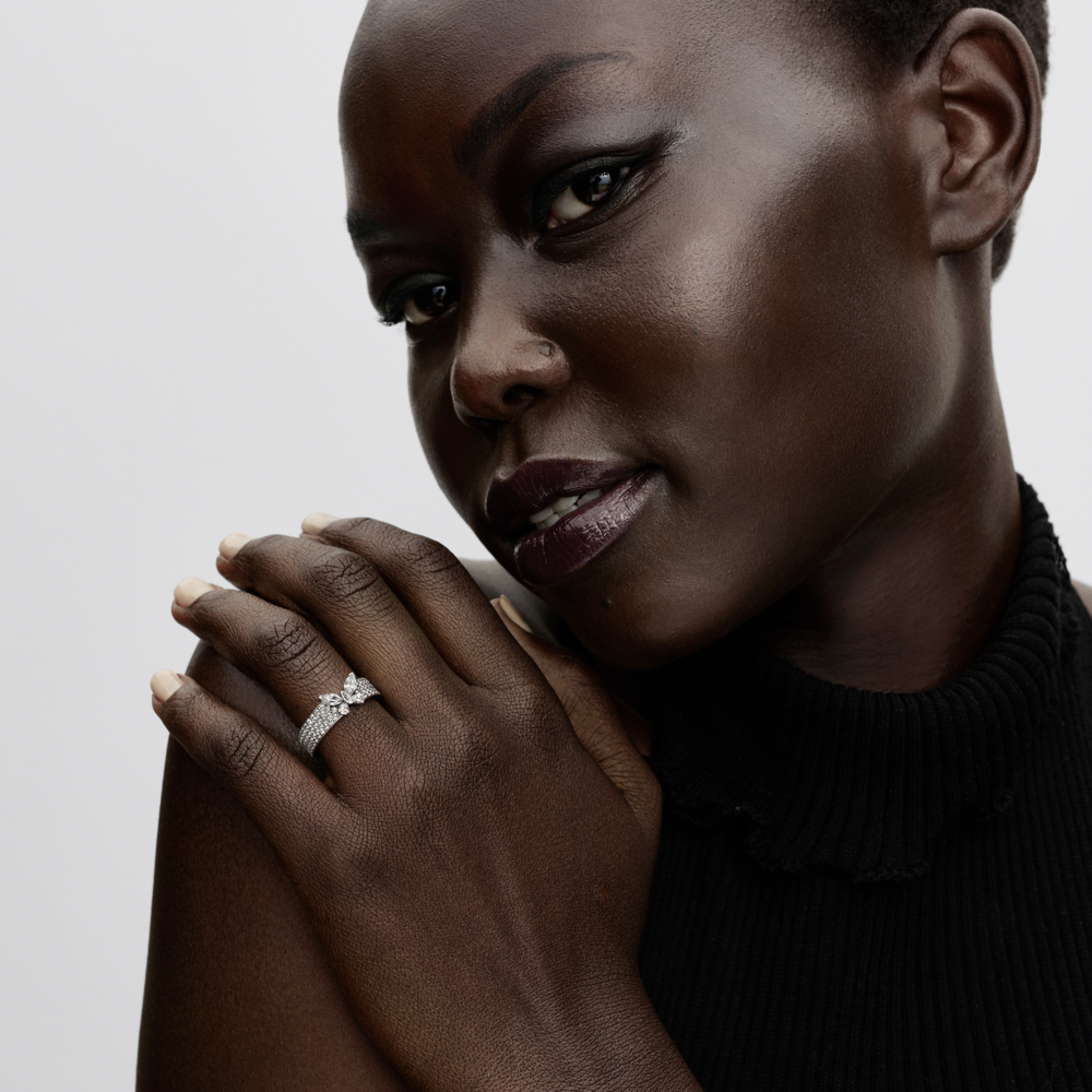 Butterfly sterling silver ring with clear cubic zirconia