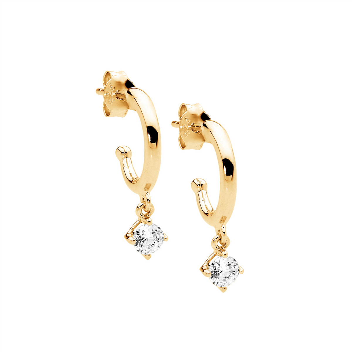 Ellani Hoop Earrings With Cubic Zirconia Drop In Silver
