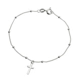 Sterling Silver Cable Chain and 2mm Bead Bracelet with Cross Pendant