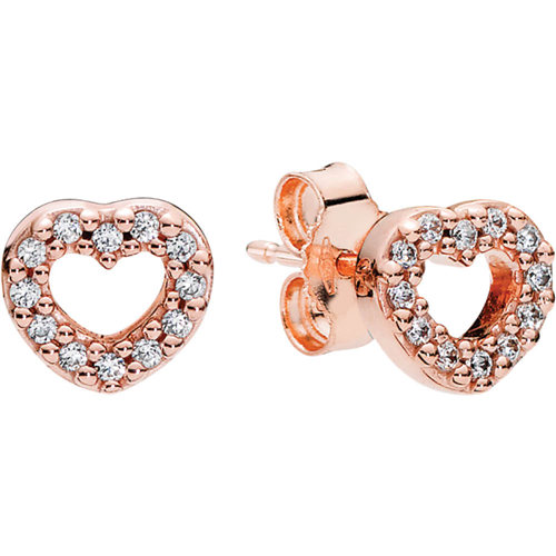 PANDORA Rose Captured Hearts Earring Studs w Clear CZ