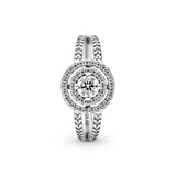 Sparkling Double Halo Silver Statement Ring w CZ