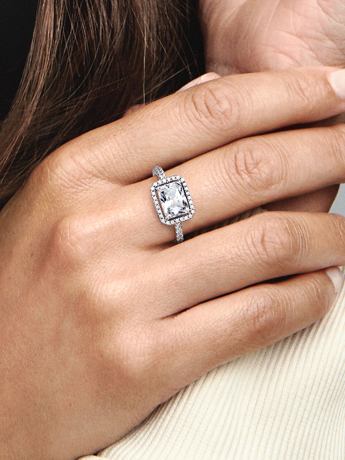 Pandora Rectangular Sparkling Halo Ring