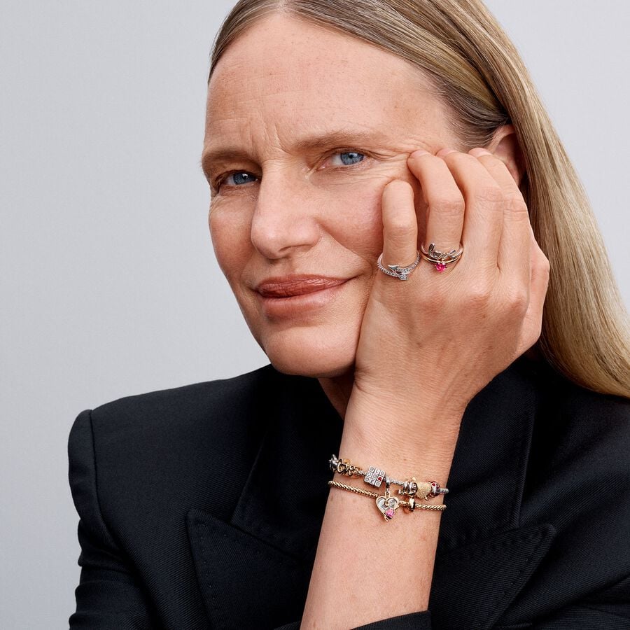 Heart 14k gold-plated ring with cherries jubilee red crystal