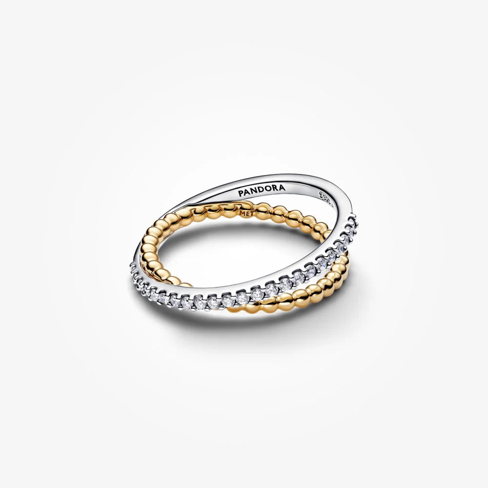 Pandora Crossover Beads & Pavé Double Band Ring
