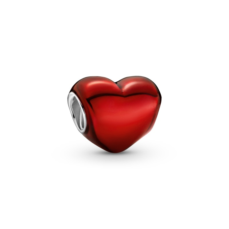 Pandora Metallic Red Heart Silver Charm w Red Enamel