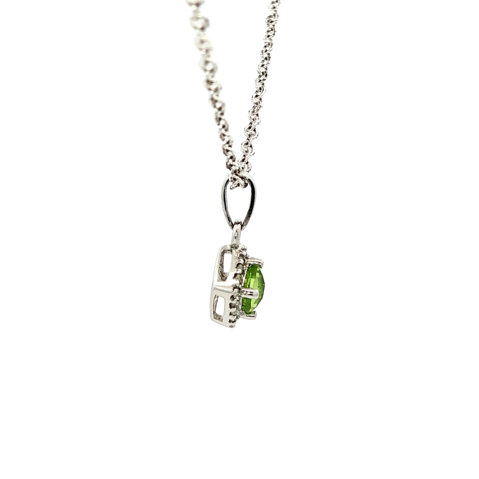 Diamond and Peridot Pendant in White Gold