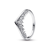 Wishbone sterling silver ring with clear cubic zirconia