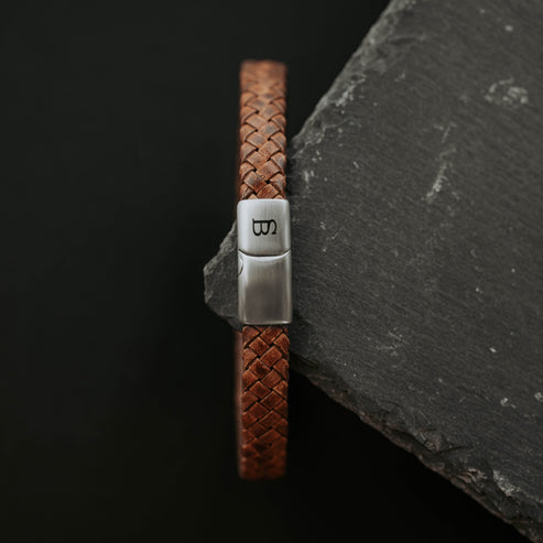 Riley - Caramel -  Leather Box Braided Bracelet