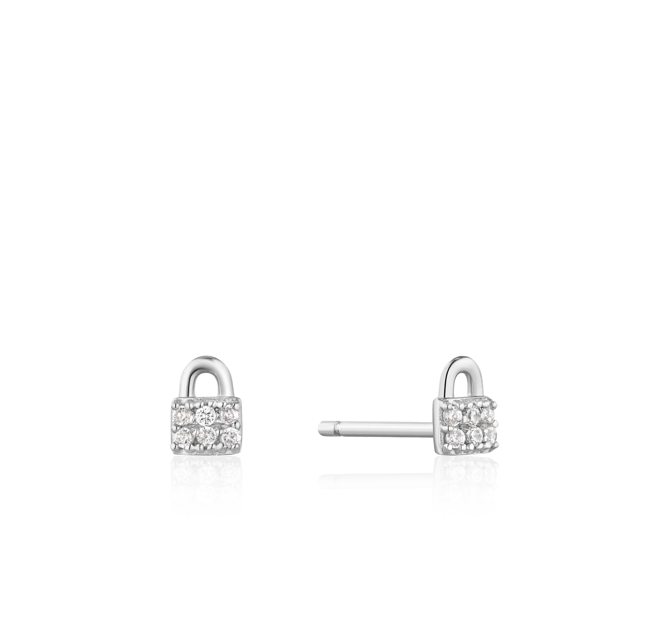 Ania Haie Silver Padlock Sparkle Stud Earrings. Design: E032-03H