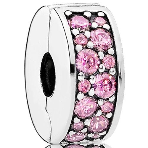 Pink Shining Elegance Silver Spacer Clip w Pink CZ