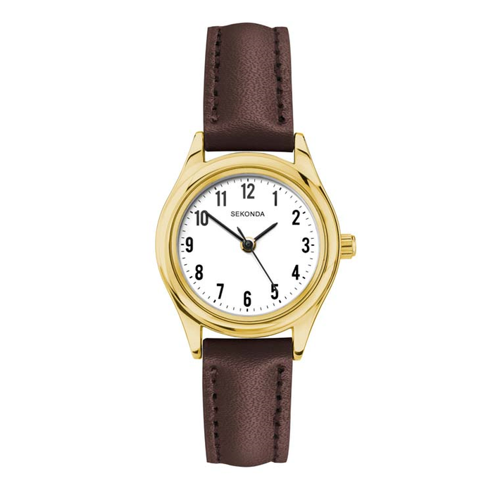 Sekonda Womens Gold Watch Brown Leather Strap White Dial