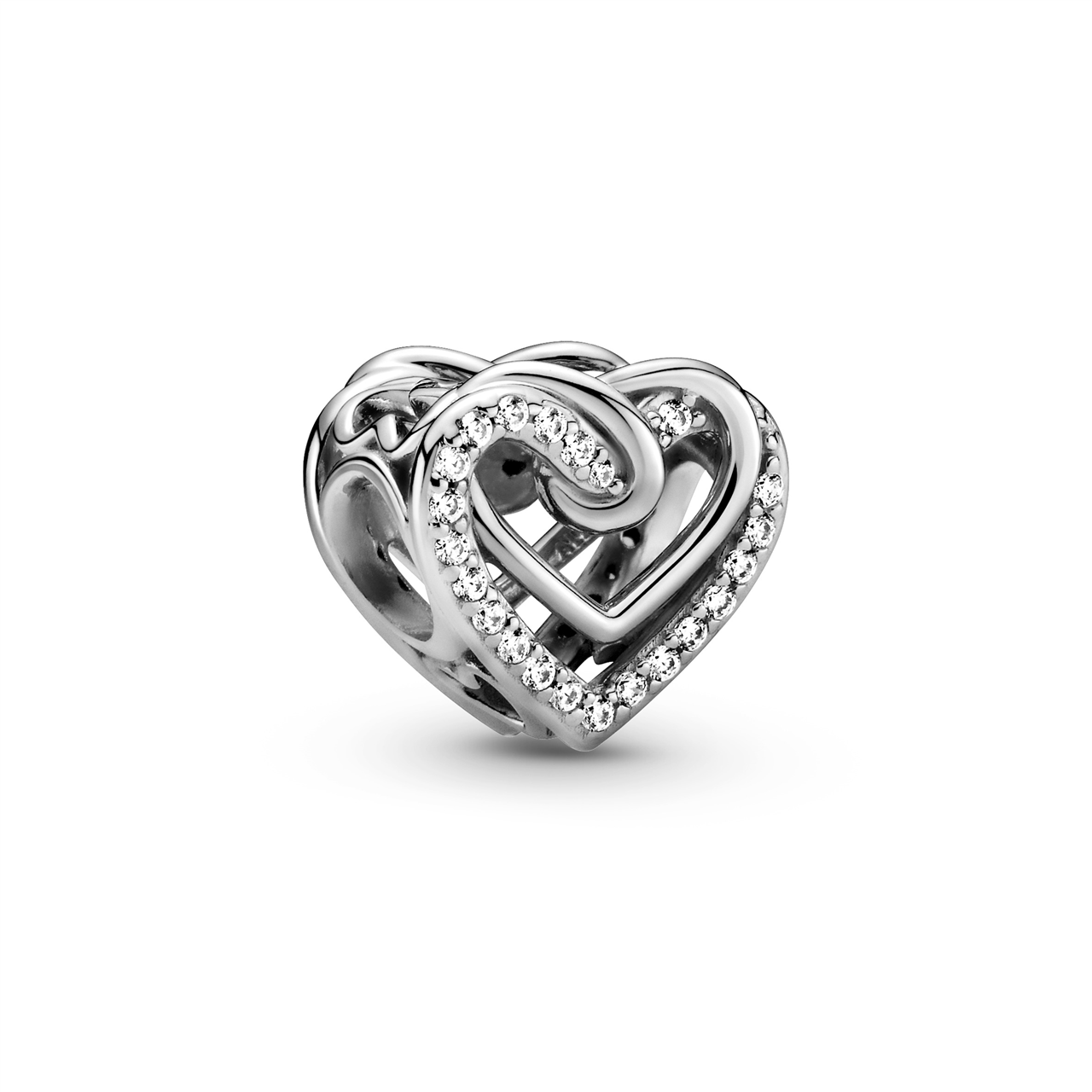 Pandora Sparkling Entwined Hearts Silver Charm w CZ