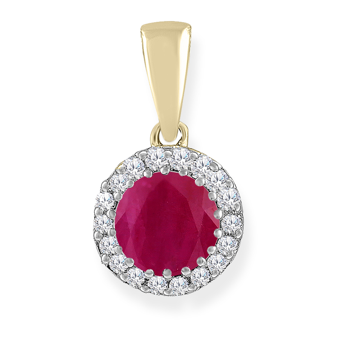 9 Carat Yellow Gold Diamond & Ruby Round Cluster Pendant