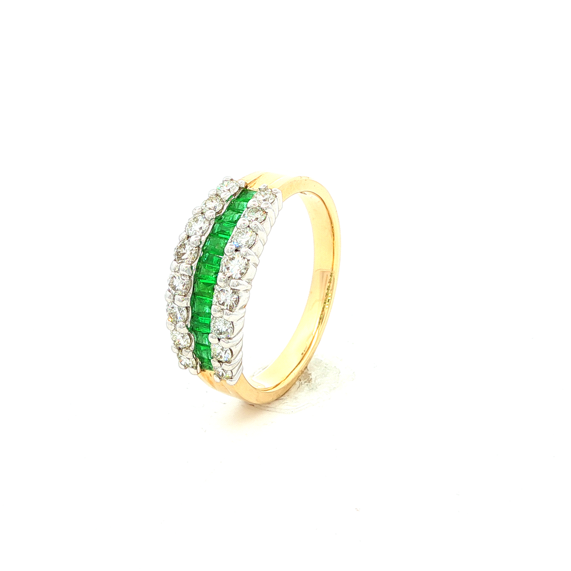 Emerald and Diamond Dress Ring in Two Tone Yellow and White Gold Setting