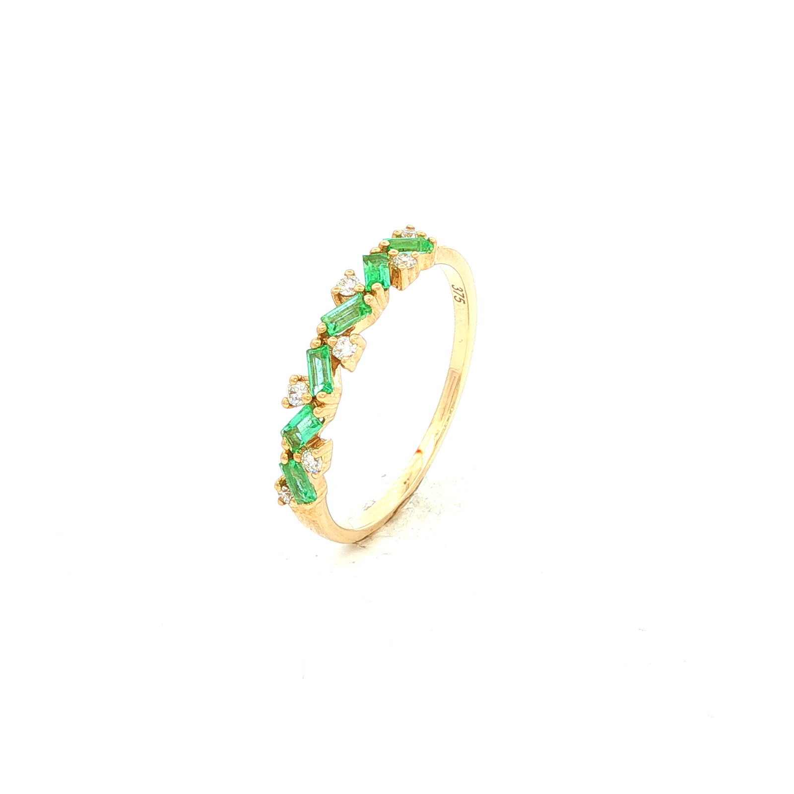 Emerald Baguette and Diamond Dress Ring in Yellow Gold