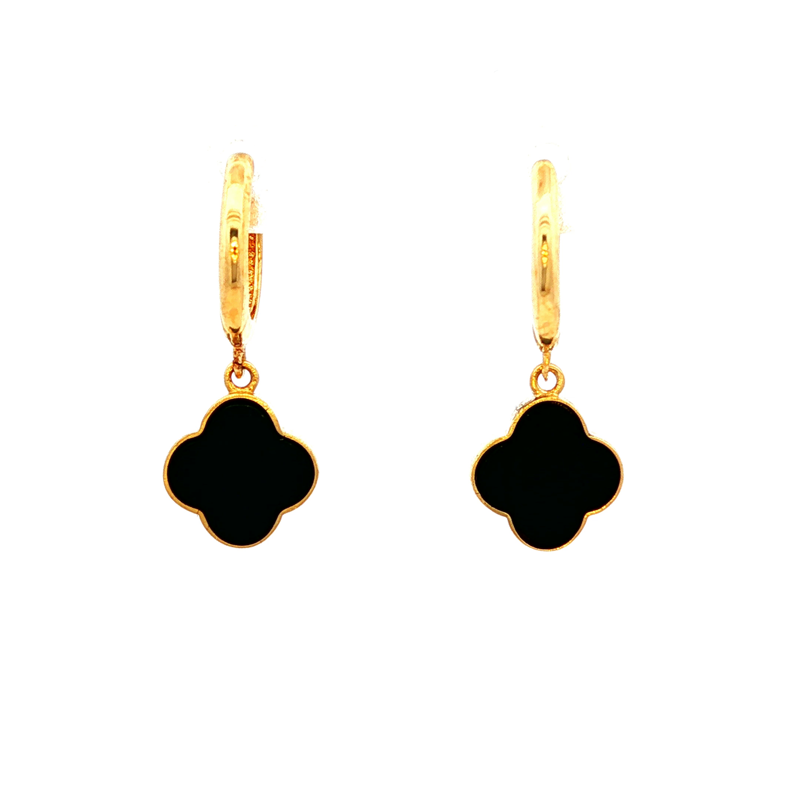 Clover Huggie Drop Earrings in Yellow Gold