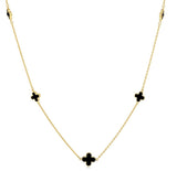 Black Enamel Clover Inspired Necklace in 9 Carat Yellow Gold