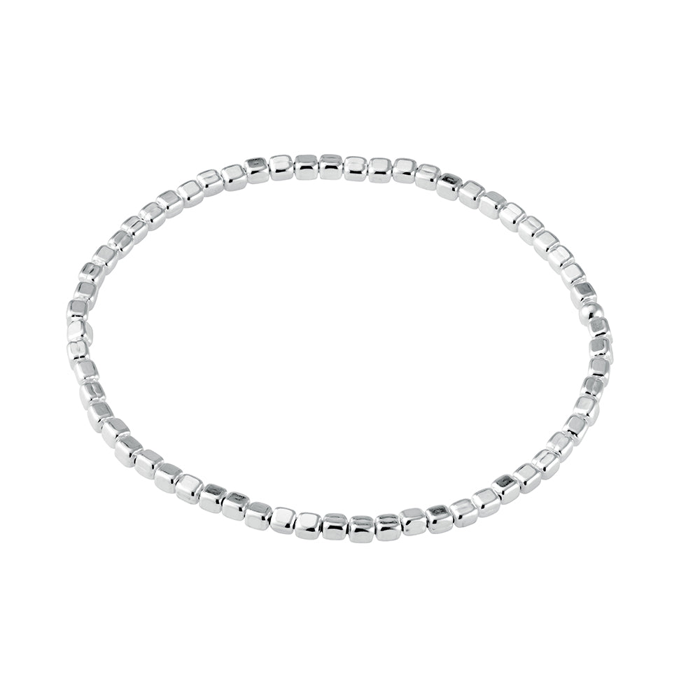 Sterling Silver 2.5mm Squared Ball Bracelet with Hammered Finish