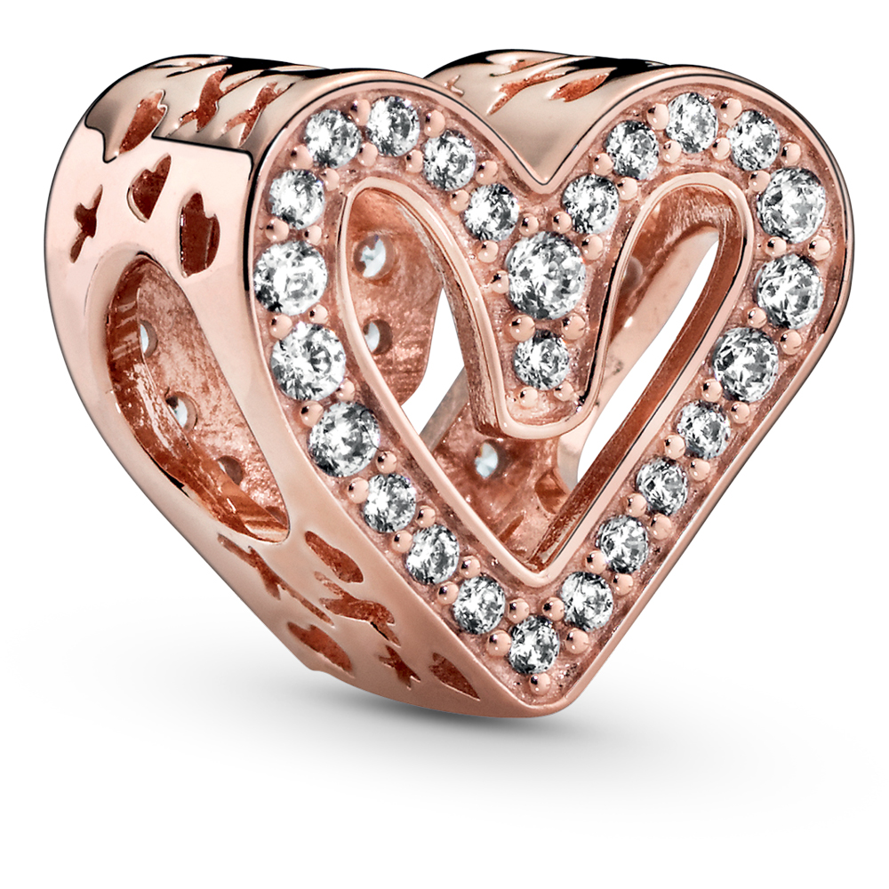 Pandora Rose Sparkling Freehand Hearts Charm w CZ