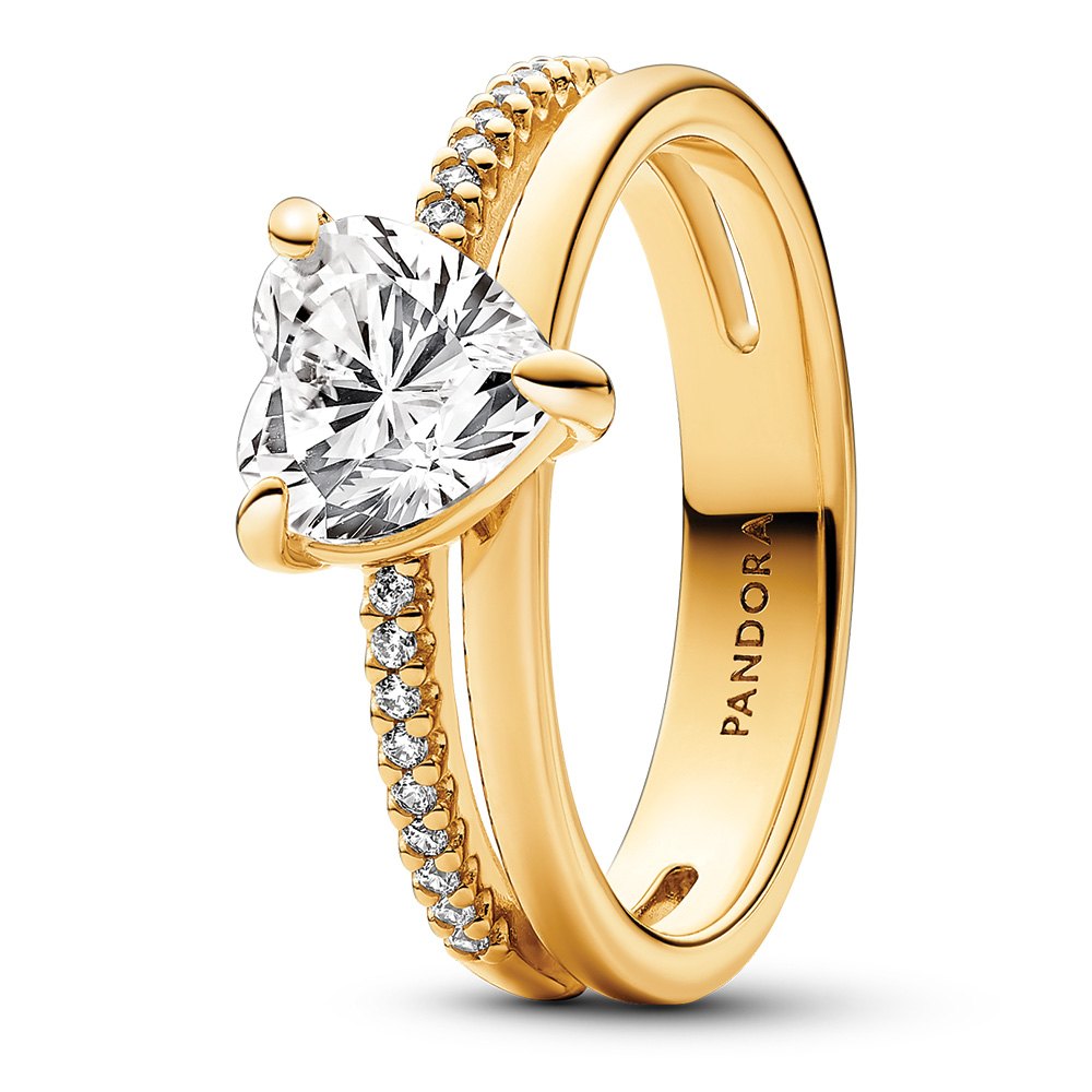 Pandora Heart 14k gold-plated ring with clear cubic zirconia