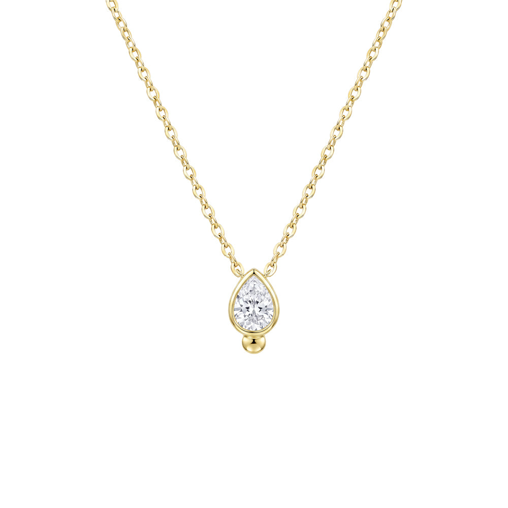 Brass CZ Teardrop Hammered Finish Pendant Necklace