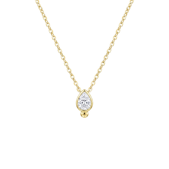 Brass CZ Teardrop Hammered Finish Pendant Necklace