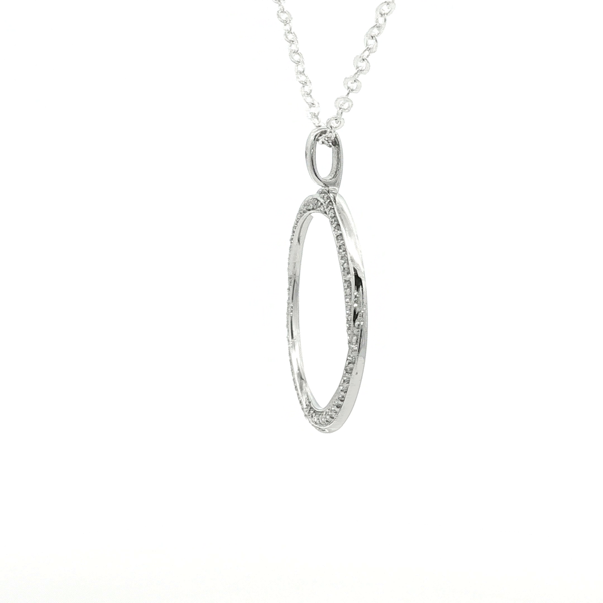 White Gold Over Silver Round Cut Diamond Circle Pendant Necklace
