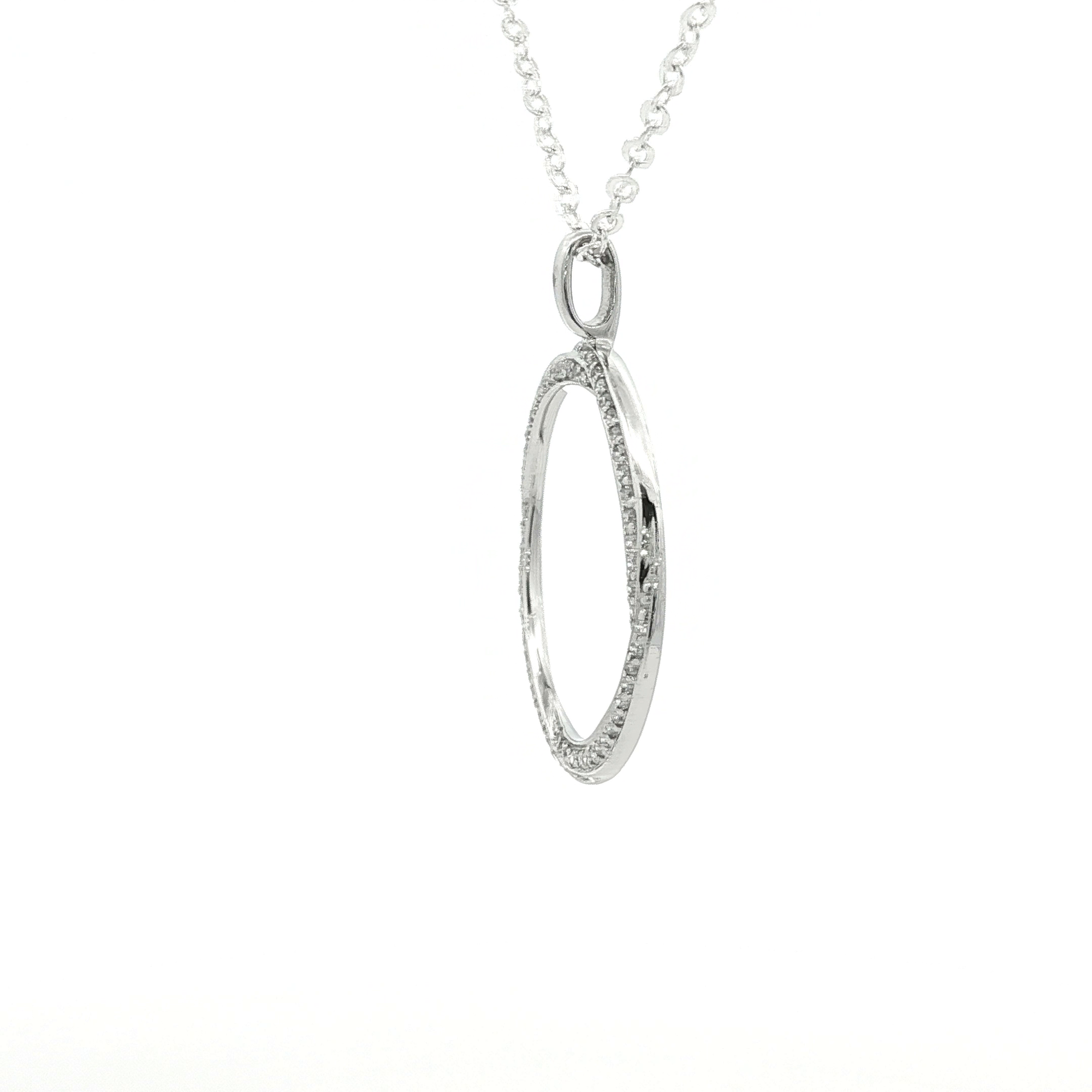 White Gold Over Silver Round Cut Diamond Circle Pendant Necklace