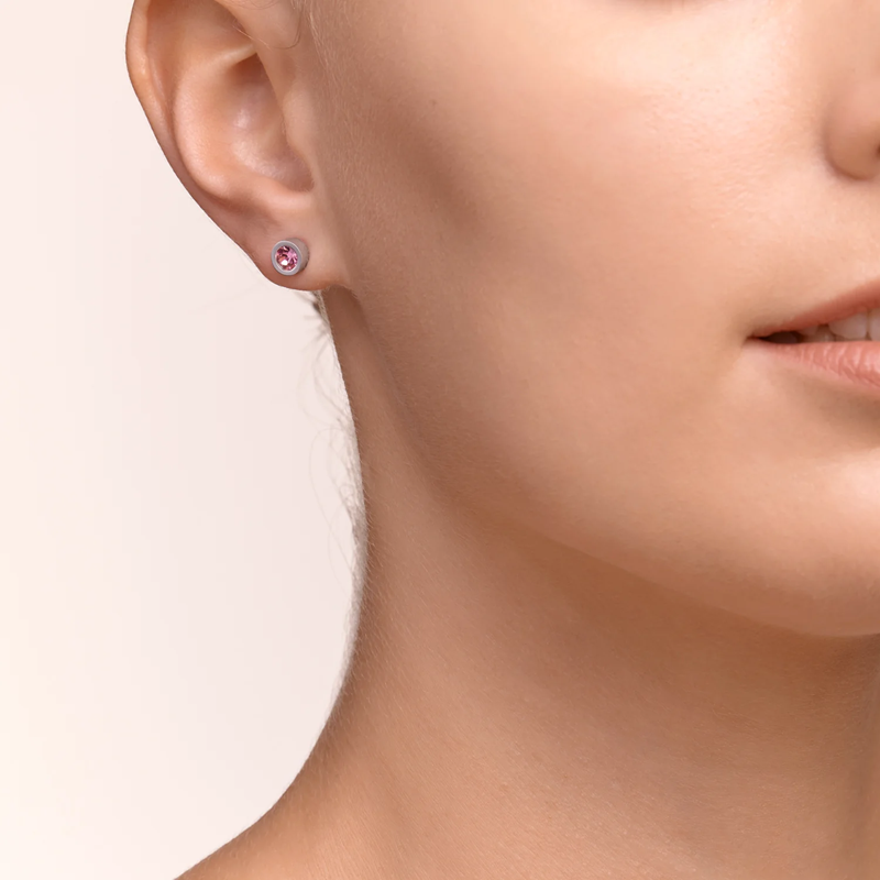Coeur de Lion Crystal & Stainless Steel Silver Rose Earrings