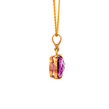 Cushion Cut Facet Natural Amythest Pendant Set in 9 Yellow Gold
