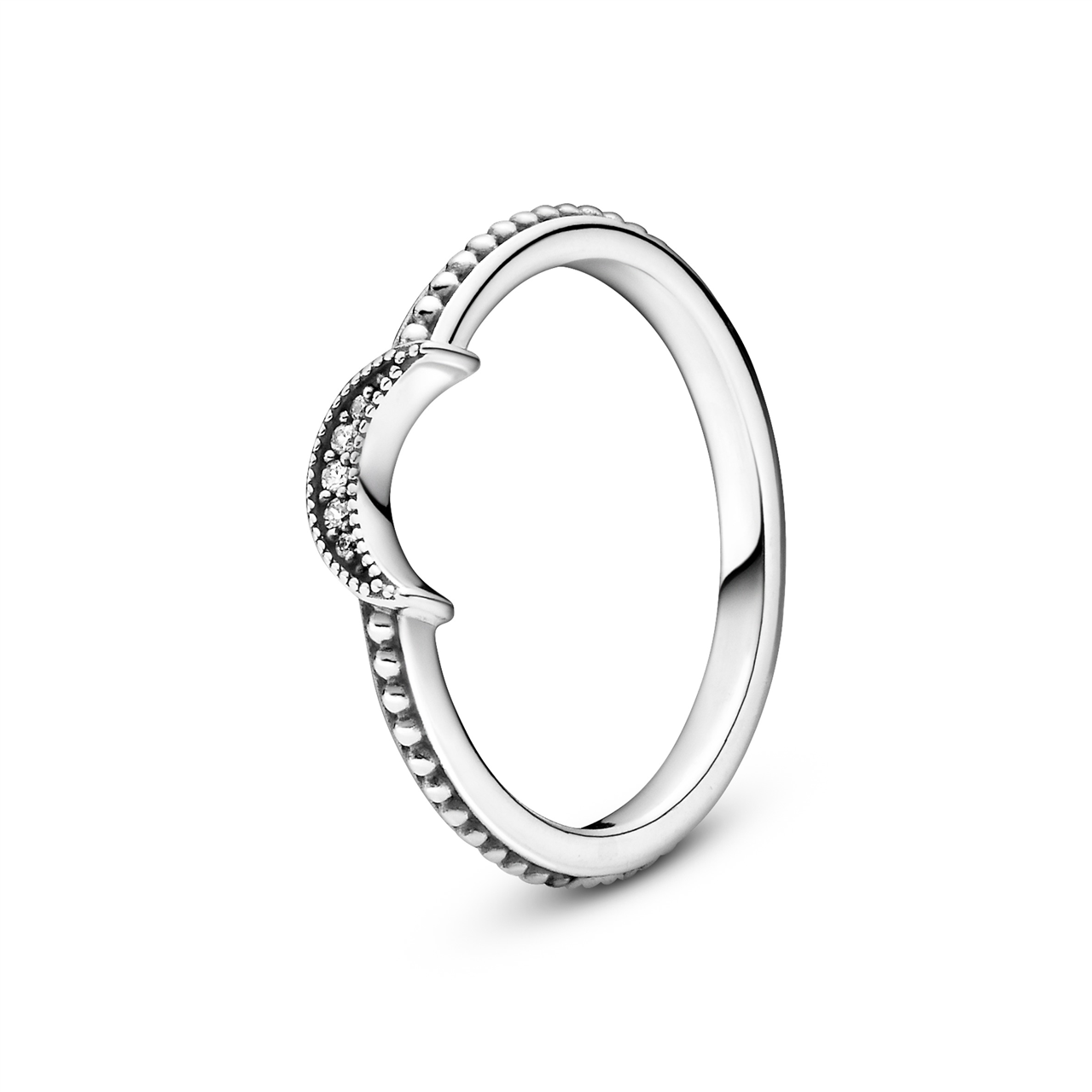 Crescent Moon Silver Ring w CZ