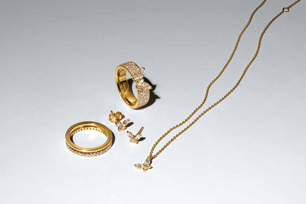 Butterfly sterling silver ring with clear cubic zirconia