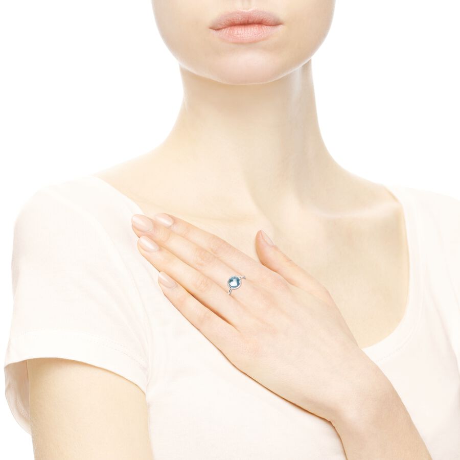 Pandora Silver ring with aqua blue crystal