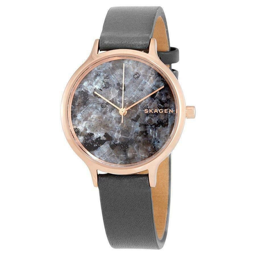 Skagen 'Anita' Marble Dial Taupe Leather Strap Ladies Watch