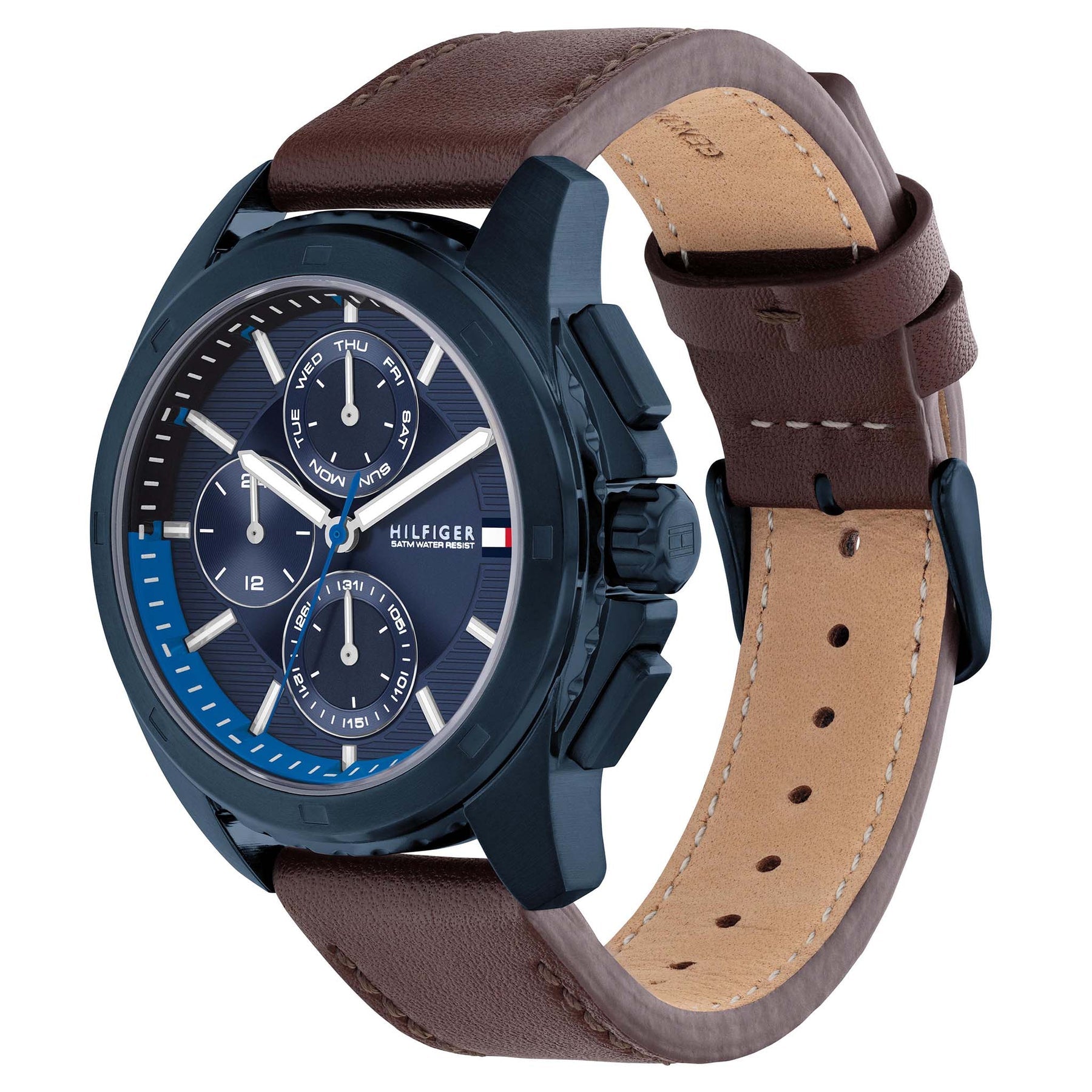 Tommy Hilfiger Brown Leather Navy Dial Multi-function Men's Watch