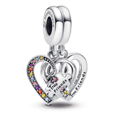 Splitable hearts sterling silver dangle with icy blue, blazing yellow, burnt orange, royal purple crystal and fancy fairy tale pink CZ