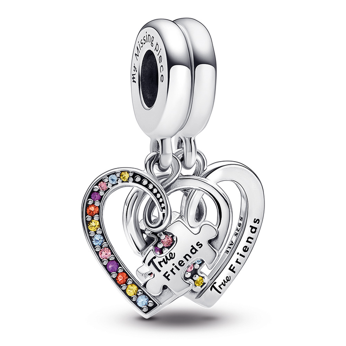 Splitable hearts sterling silver dangle with icy blue, blazing yellow, burnt orange, royal purple crystal and fancy fairy tale pink CZ