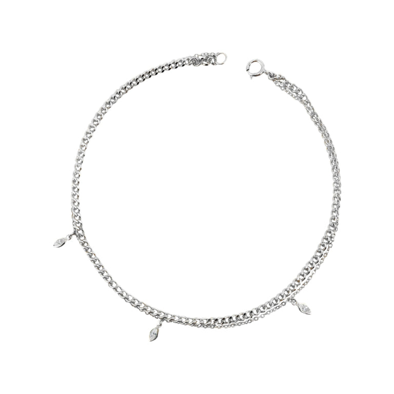 DPI Layered Anklet with Multi White CZ Charms