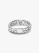 Heart cuban chain sterling silver ring with clear cubic zirconia