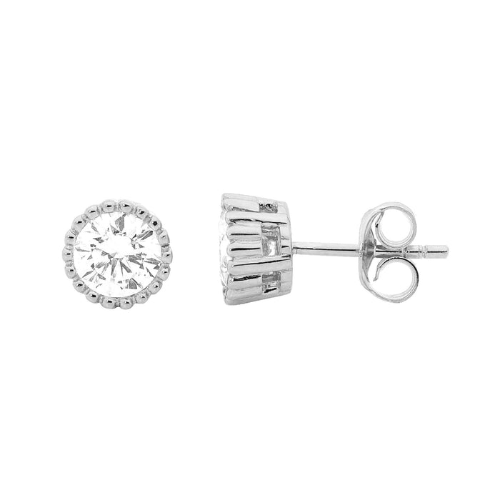 Ellani Sterling Silver 5mm Crown Set Earrings