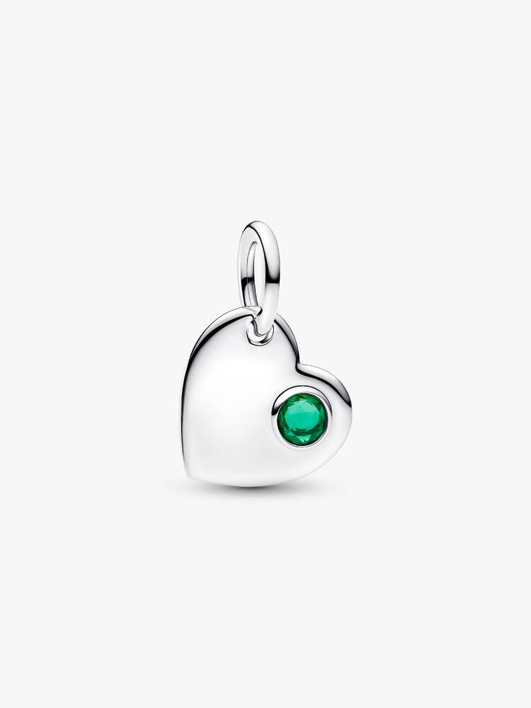 Pandora May Engravable Heart Green Stone Dangle Charm