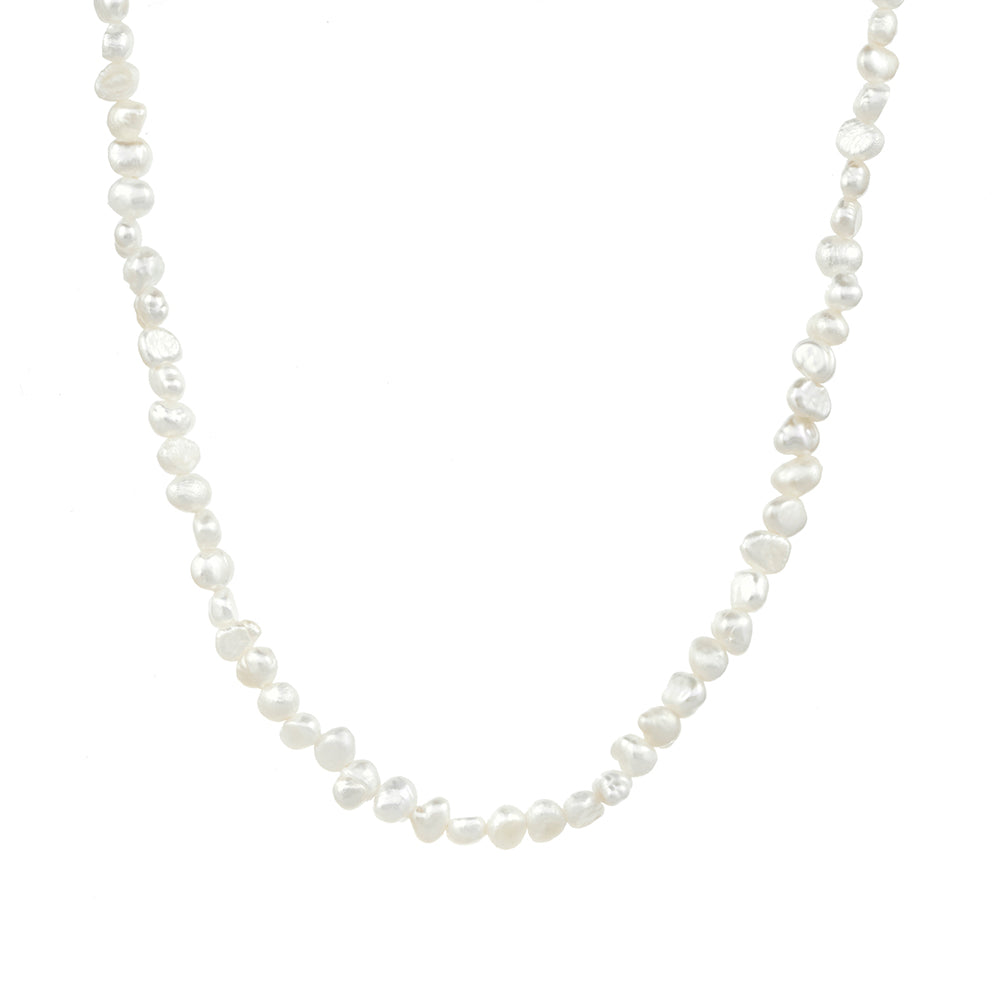 Freshwater flat baroque pearl necklace with sterling silver clasp and extension