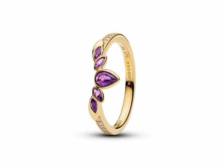 Disney Frozen Anna 14k gold-plated ring with violet purple crystal and clear cubic zirconia