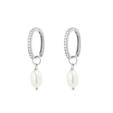 Premium Plated Brass Huggie Earrings with CZ Detail and Freshwater Pearl
