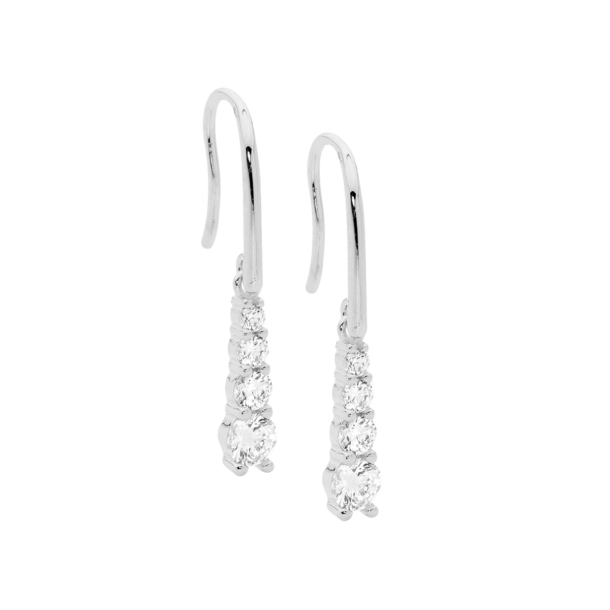 SS 4 round wh cz gradual drop earrings on shp/hook